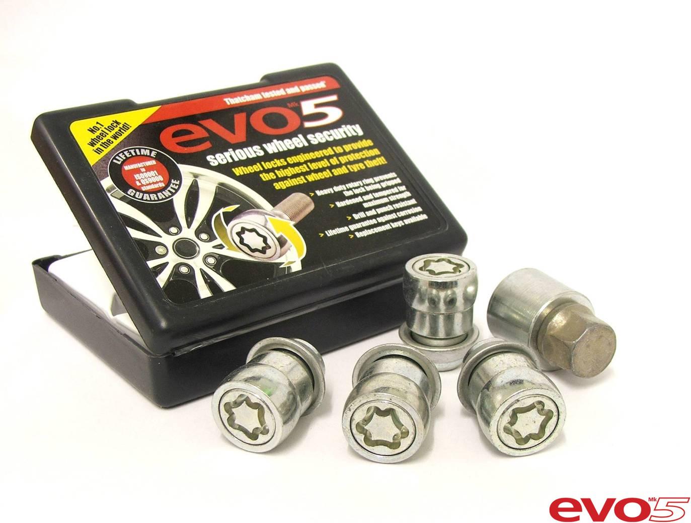 Set Of 4 Evo MK5 M12x1.50 Silver Locking Nuts For Alloy and Steel Wheels B1-270/5